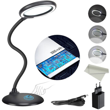 Rechargeable Magnifying Desk Lamp 5x Dimmable 28 LED Touch Control – Black