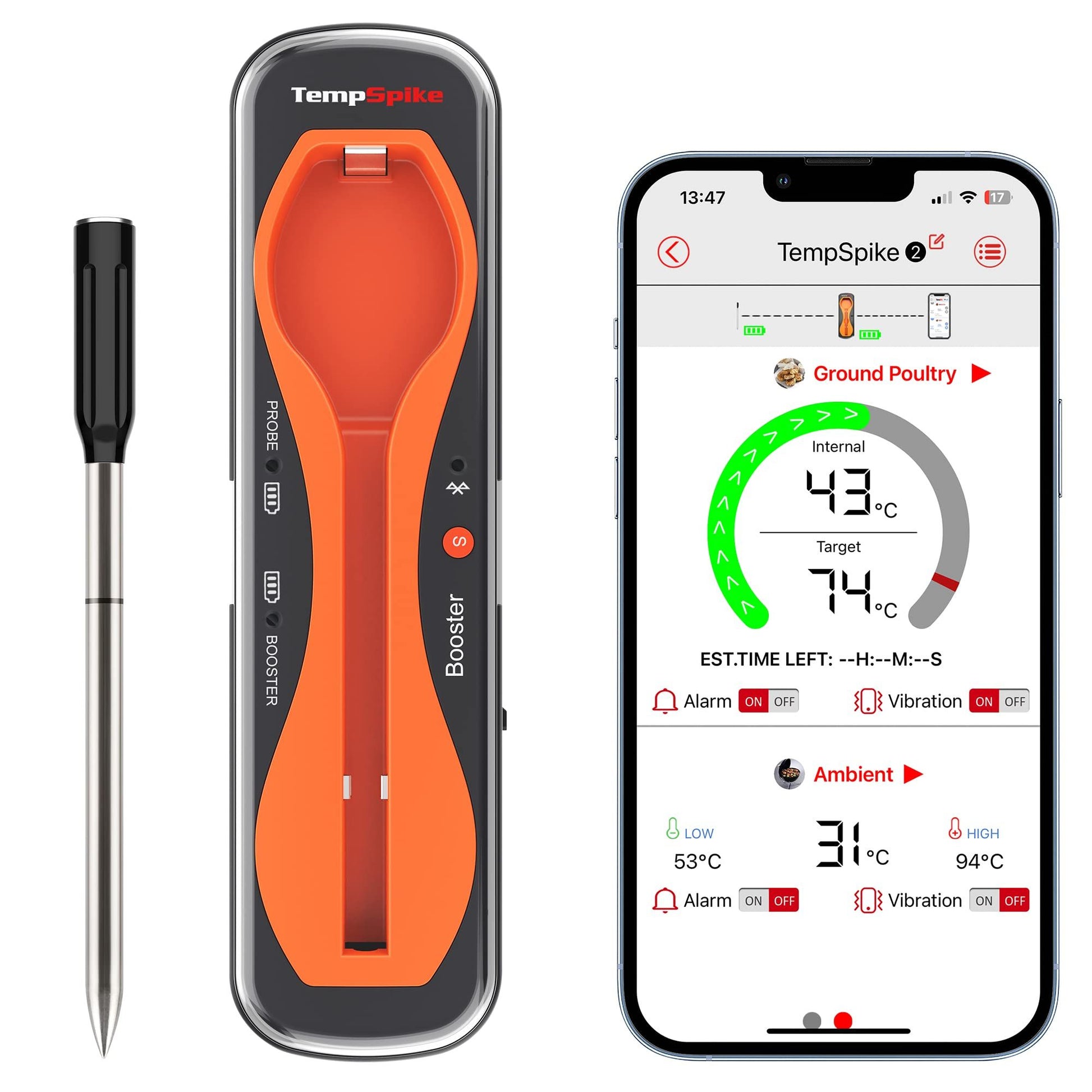 Wireless Meat Thermometer Bluetooth 150m IP67 Dishwasher Safe – Black
