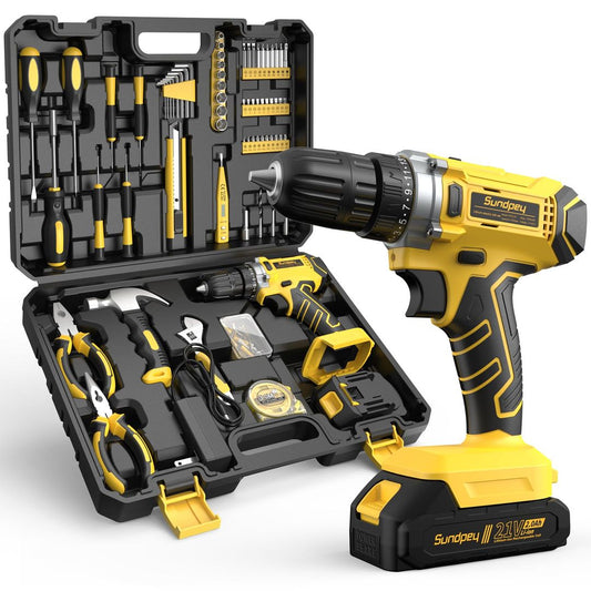170-Piece Tool Kit 21V Cordless Hammer Drill 2.0Ah Battery Charger - Case