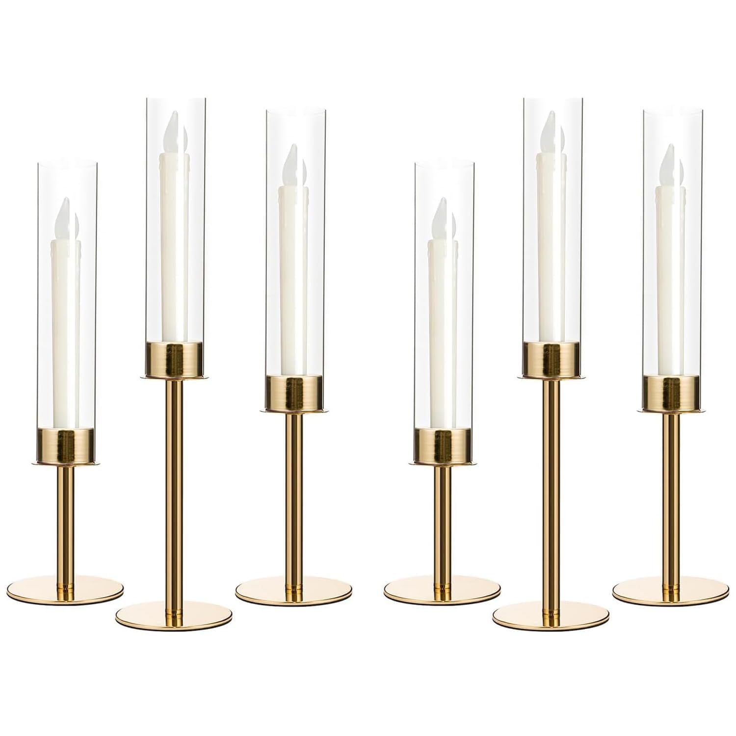 Taper Candlestick Set 6-Piece Acrylic Shades – Gold 36/41/46cm