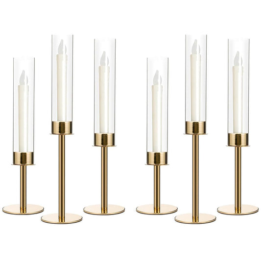 Taper Candlestick Set 6-Piece Acrylic Shades – Gold 36/41/46cm