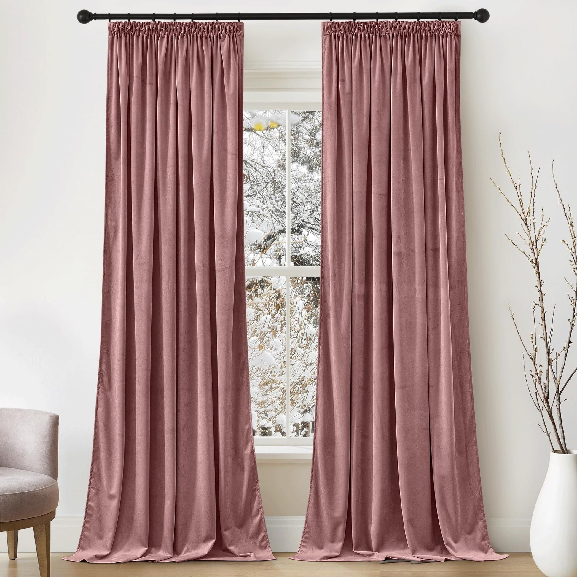 Velvet Curtains Gathered Tape Thermal Blackout Set of 2 – Dusty Rose H240xW132cm