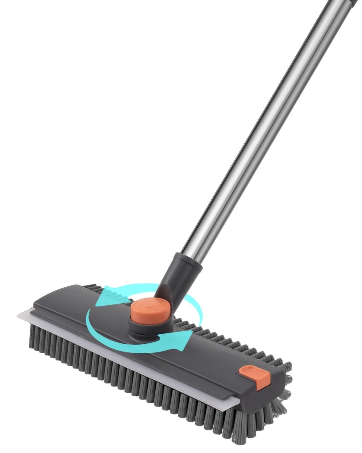 Floor Scrub Brush 3-in-1 Adjustable Handle 70/100/130cm Stiff Bristles & Squeegee – Black