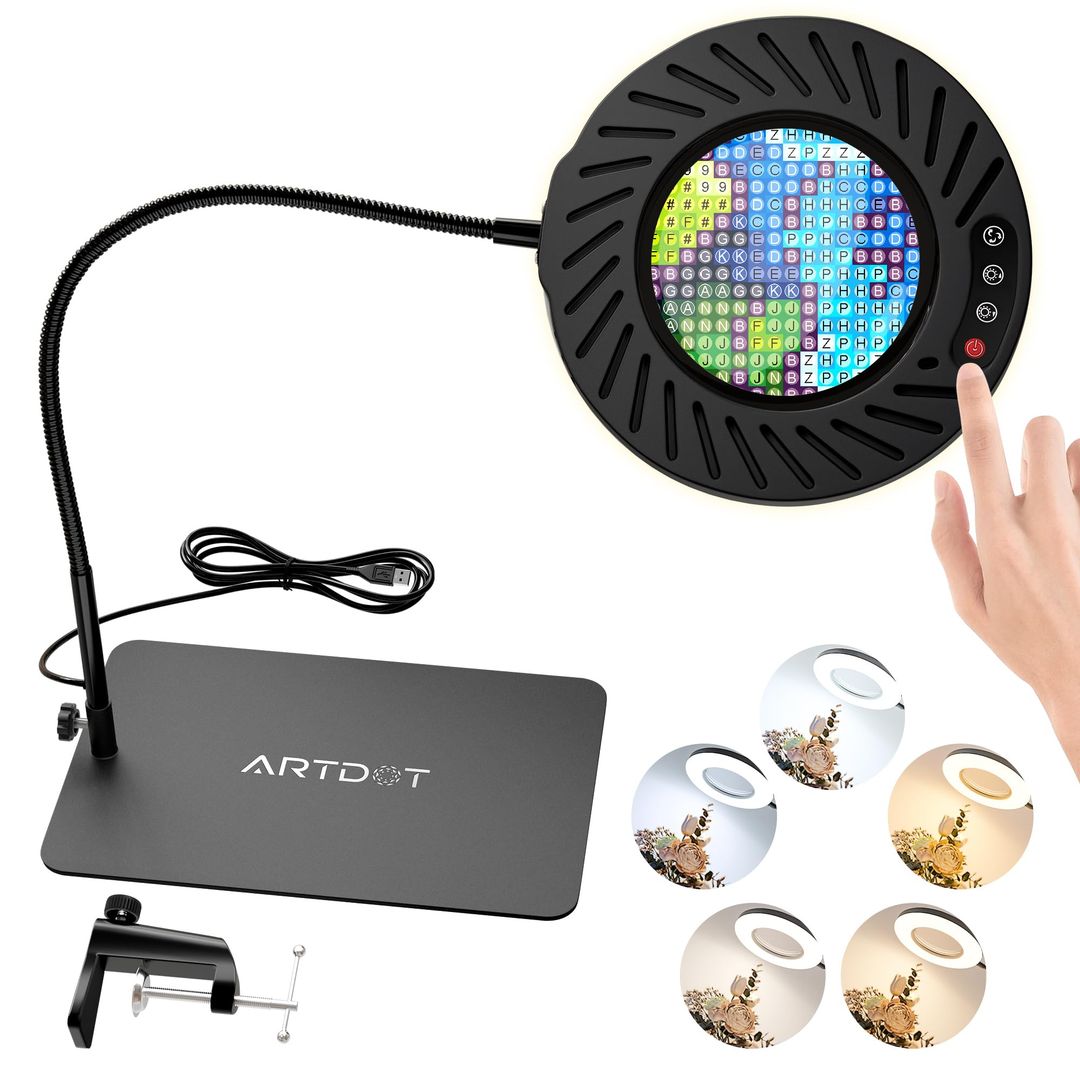 10X Magnifying Glass with Light and Stand, 144 LEDs, Adjustable Brightness – Reading/Crafts