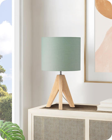 EDISHINE Vintage Tripod Table Lamp E27 Socket Wooden Design – Green