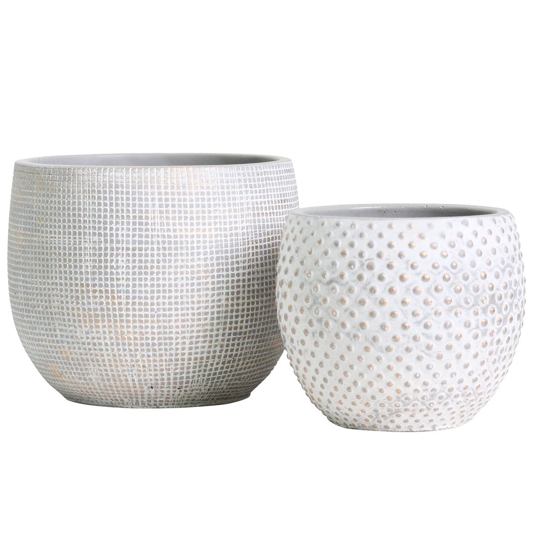 Ceramic Plant Pot Set 2 Pieces 17cm & 14cm Teal Gold Indoor Outdoor Planters – Teal/Gold