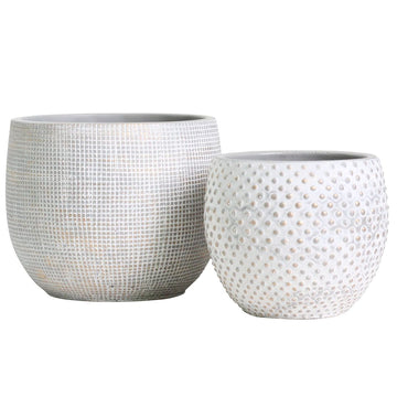 Ceramic Plant Pot Set 2 Pieces 17cm & 14cm Teal Gold Indoor Outdoor Planters – Teal/Gold