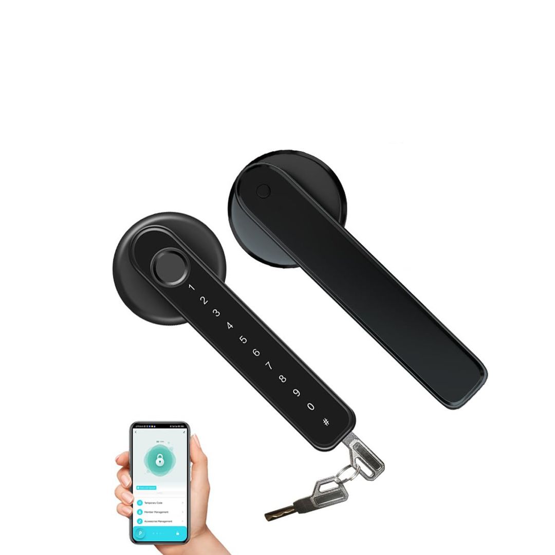 Fingerprint Smart Door Knob 5-in-1 App IC Card Password Backup Keys – Satin Silver