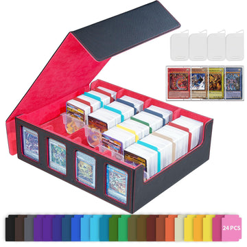 Trading Card Storage Box 3000+ Cards 24 Colour Dividers 4 Adjustable Magnetic Dividers – Black/Red