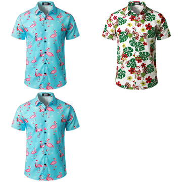Men's Christmas Hawaiian Shirt Short-Sleeve Funky Santa Print – Light Blue M - Mixed Box