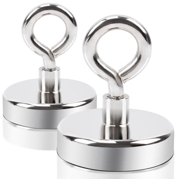 Neodymium Magnet 48mm Strong Hold for Fishing with Eyelet Screws – 2 Pieces