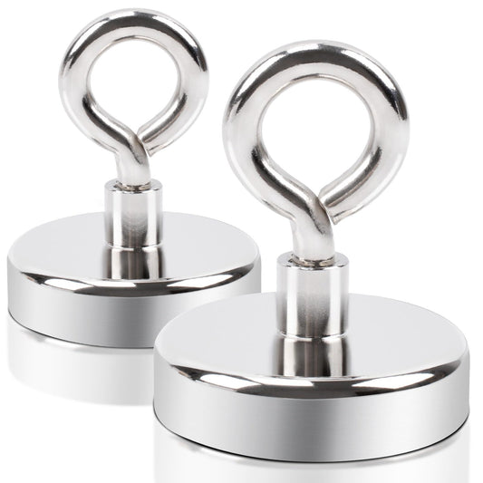 Neodymium Magnet 48mm Strong Hold for Fishing with Eyelet Screws – 2 Pieces
