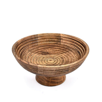 Large Wooden Salad Bowl Pedestal Handmade Rustic for Serving – 25.4×12.1cm