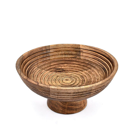 Large Wooden Salad Bowl Pedestal Handmade Rustic for Serving – 25.4×12.1cm