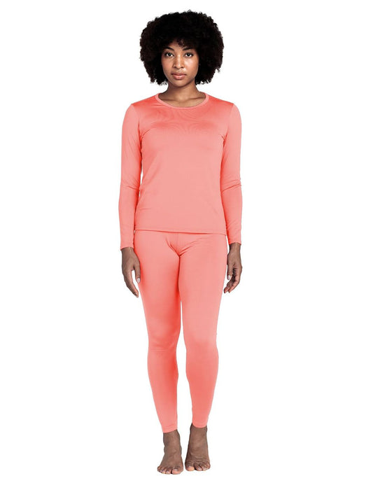 LAPASA Women’s Thermal Fleece Underwear Set Top & Bottom – Pink L
