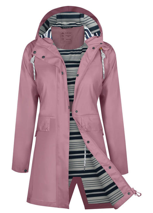 Women's Long Waterproof Rain Jacket Hooded PU Trench Coat – Pink XL - Mixed Box