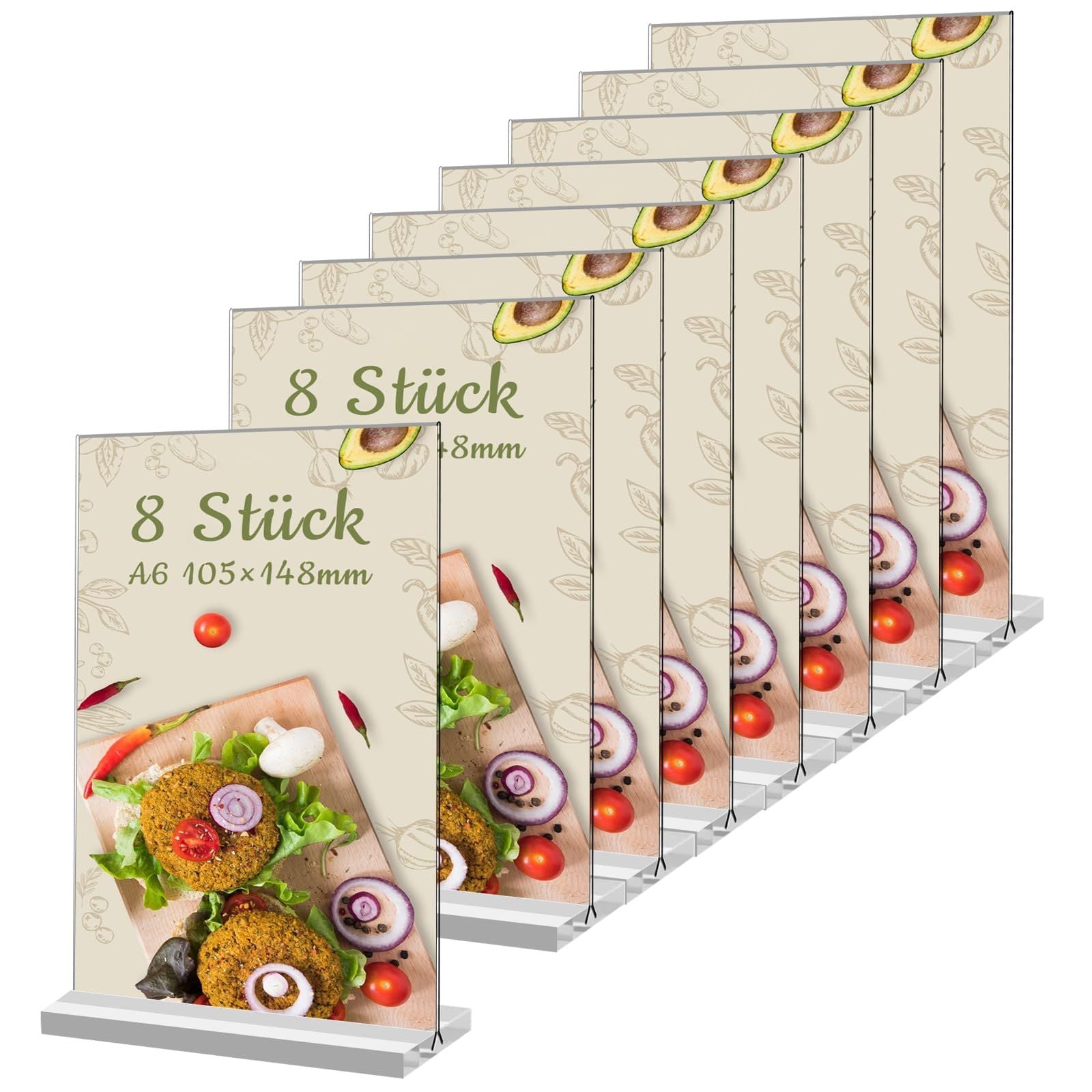 A6 Acrylic Table Display Stand 8-Pack Transparent Menu/Price Holder 15x10cm – Clear