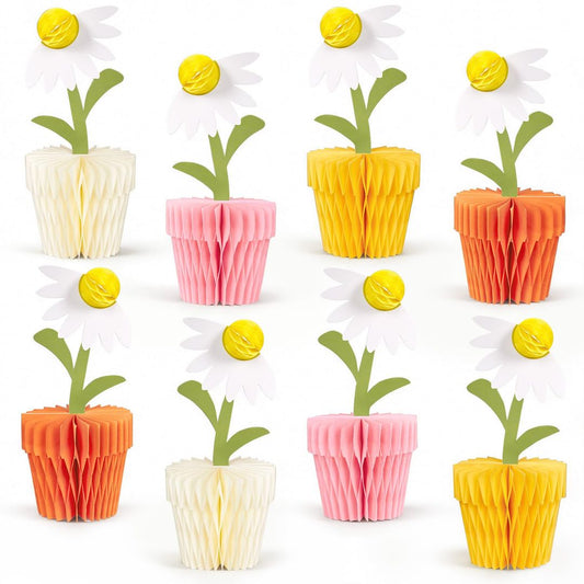 Daisy Honeycomb Table Decorations 8pc Floral Centerpieces for Party Baby Shower – Yellow/Orange