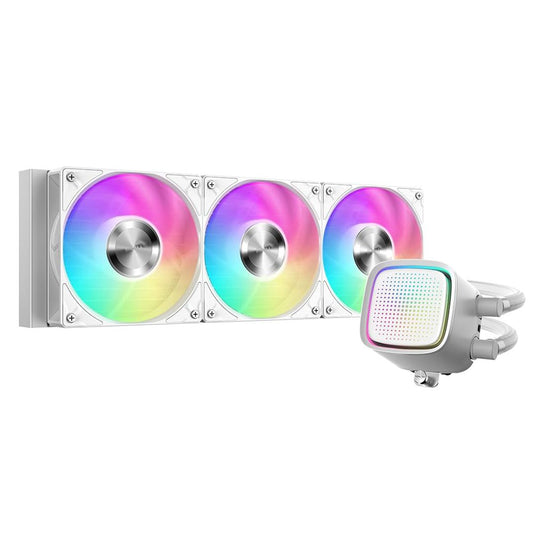 360mm AIO CPU Water Cooler Dot-Matrix ARGB Mirror Pump 3x120mm PWM Fans – White