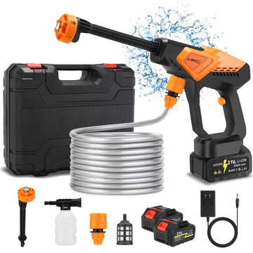 Cordless Pressure Washer 6 in 1 Portable Power Washer with 2 Batteries and Carry Case – Black