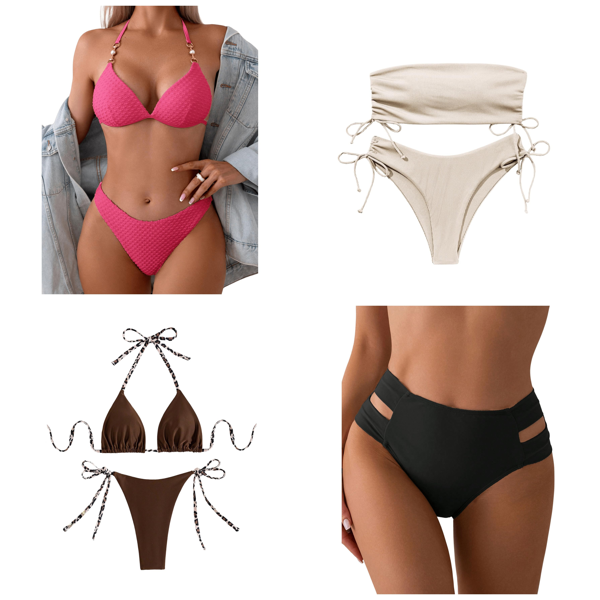 Women's Bikini Set with Chains Halter Neck – Hot Pink L - Mixed Box