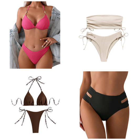 Women's Bikini Set with Chains Halter Neck – Hot Pink L - Mixed Box