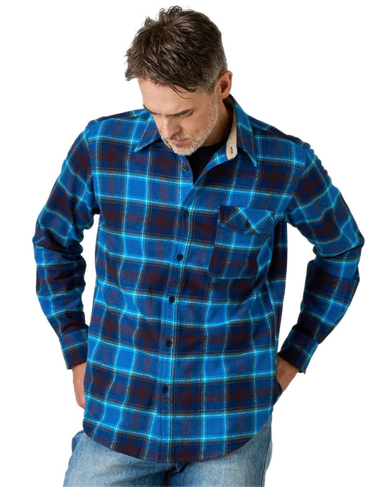 Men's Long-Sleeve Cotton Flannel Check Shirt Regular Fit Casual – Navy & Blue S - Mixed Box